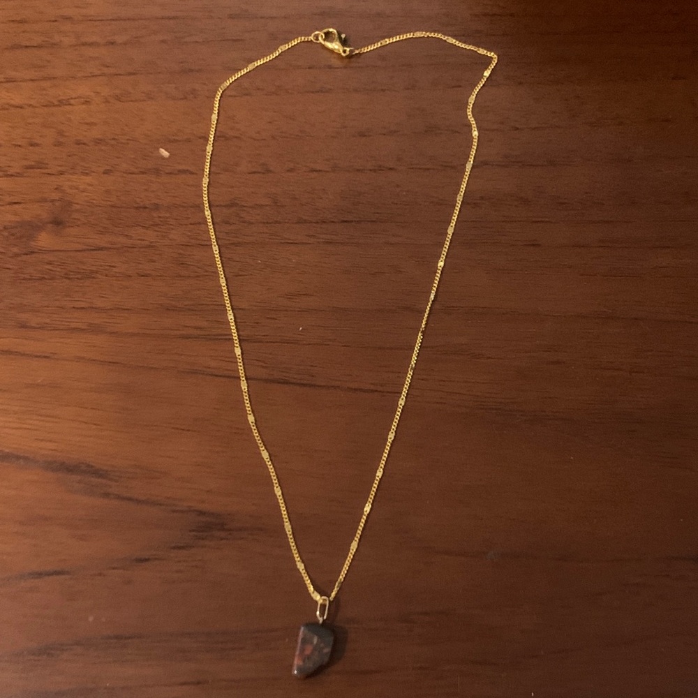 Elegant Gold Necklace with Brown Pendant